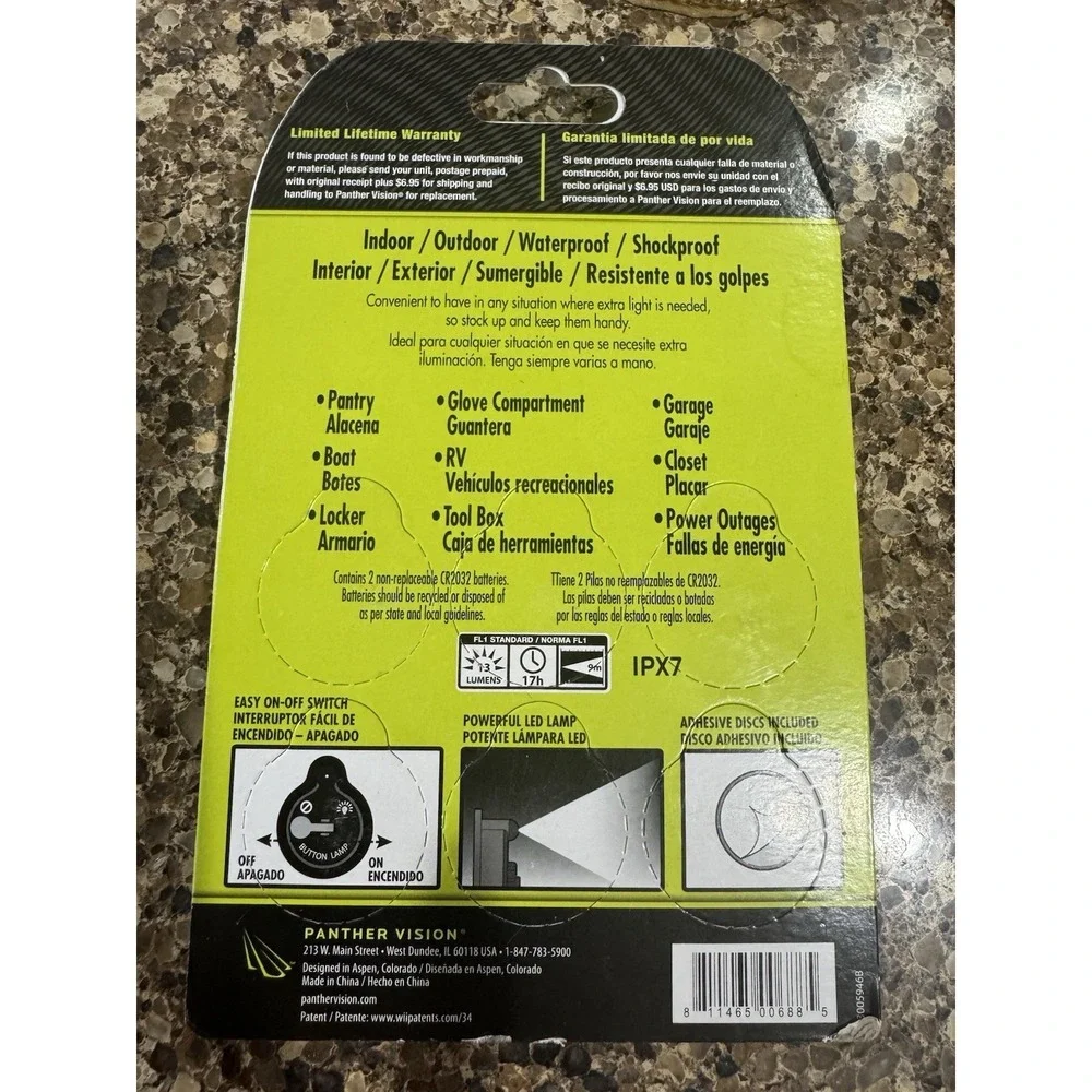 BUTTON LAMP 6 Pack Adhesive LEDs Light Package Ultra Bright New In Package‎